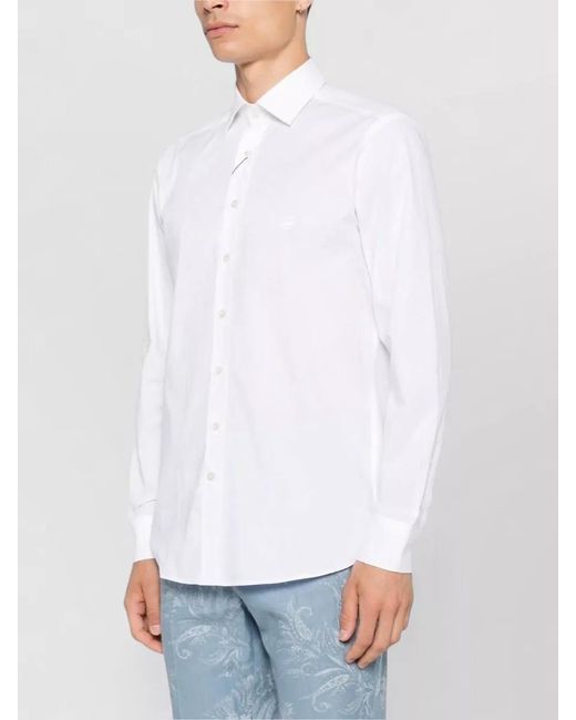 Etro White Roma Logo Shirt Regular Fit Long Sleeves for men