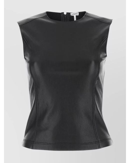 Loewe Black Lamb Leather Crew-Neck Top