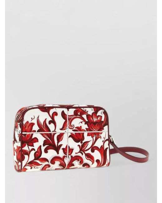 Dolce & Gabbana Red Leather Majolica Print Clutch Bag for men