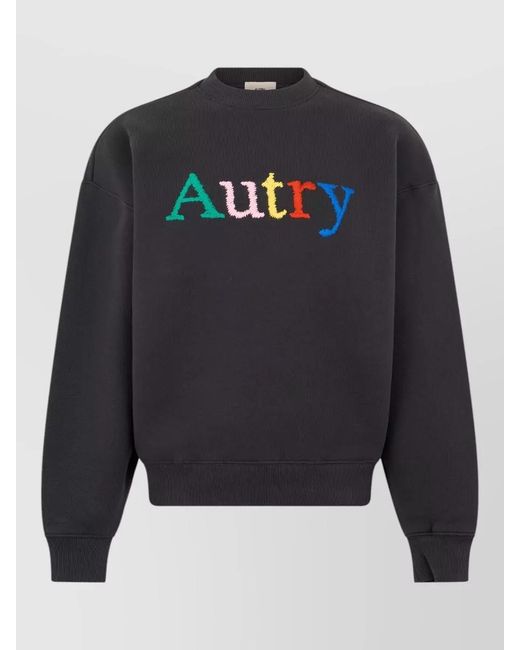 Autry Blue Cotton Crew Neck Logo Embroidered Sweatshirt