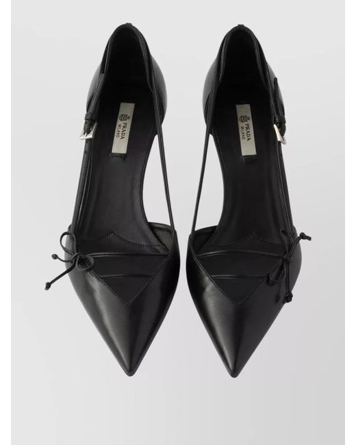 Prada Black Ballerina Shoes Bow Detail Kitten Heel