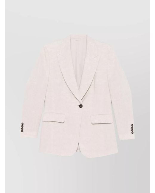 Brunello Cucinelli Natural Linen Single-Breasted Jacket Featuring Shoulder Pads