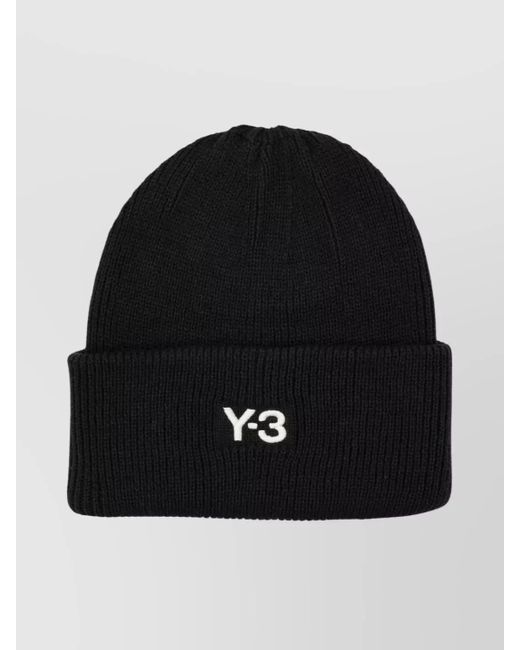 Y-3 Ribbed Cuff Logo Knit Hat in Black | Lyst UK