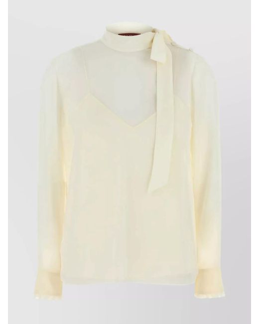 Gucci Natural Crepe Blouse With Buttoned Cuffs And Shoulder