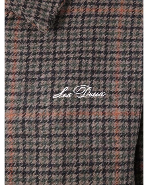 Les Deux Gray Houndstooth Varsity Jacket Collared Ribbed Hem for men