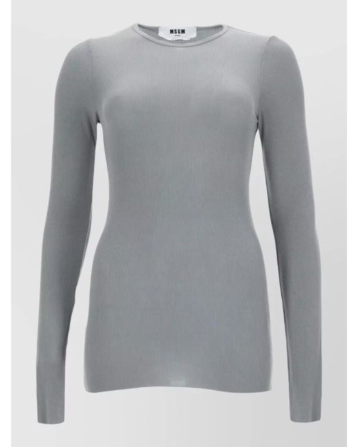 MSGM Gray Knit Sweater Long Sleeves Crew Neck Ribbed
