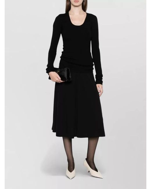 Totême Black Jersey A-Line Pleated Midi Skirt