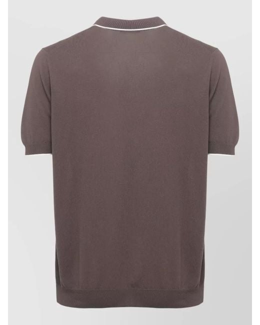 Fay Brown Cotton Polo Shirt Contrast Trim Collar for men