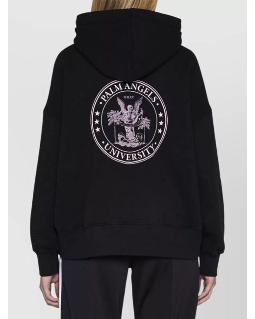 Palm Angels Black Cotton Logo Print Hoodie