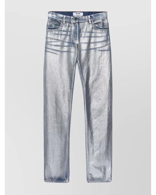 MSGM Blue Cotton Straight Trousers