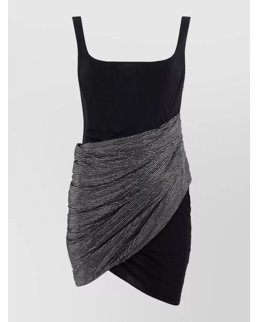 GIUSEPPE DI MORABITO Black Mini Dress Asymmetric Hem Rhinestone Belt