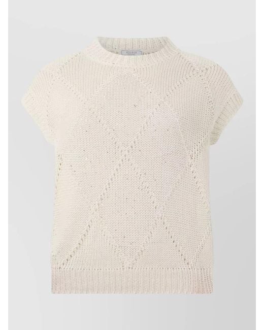 Peserico Natural Short Sleeve Knit Sweater Sequin Detail