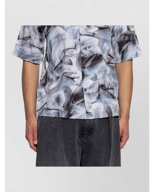 DIESEL Blue Dolphin Print Short-Sleeve Shirt for men