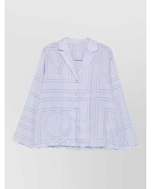 Totême White Cotton Blend Pajama Shirt Geometric Pattern