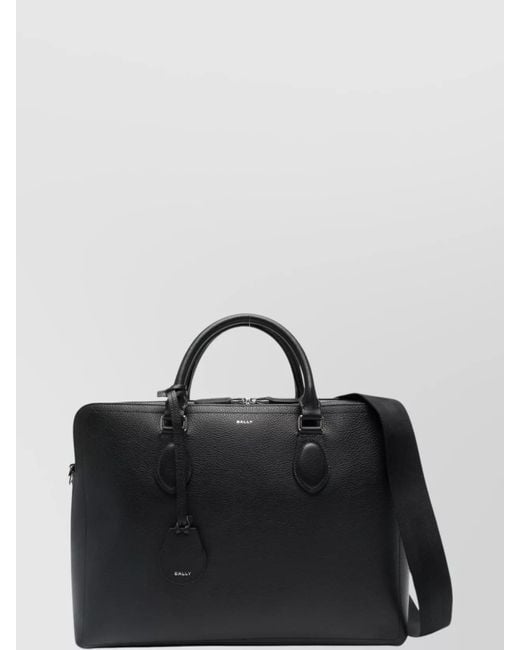 Bally Black Textured Laptop Bag Detachable Shoulder Strap for men