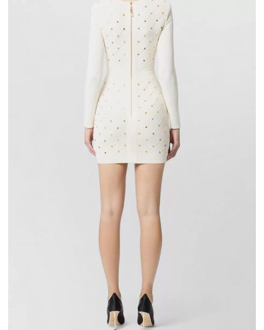 Elisabetta Franchi White Long Sleeve Dress Fitted Silhouette Studs
