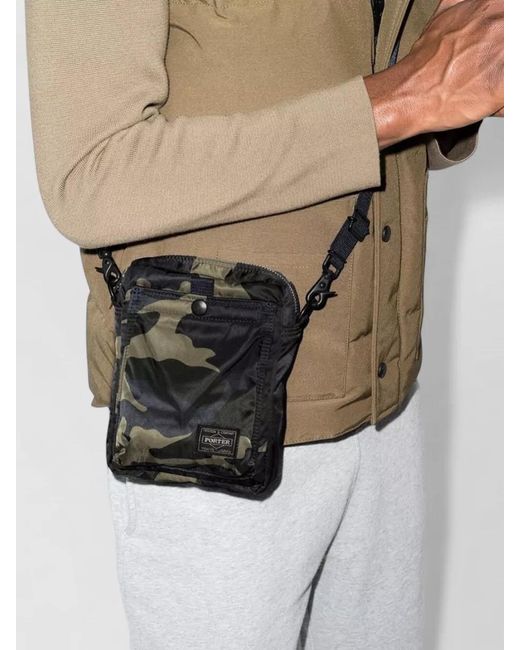 Porter-Yoshida and Co Black Camouflage Shoulder Bag Detachable Strap Pocket for men