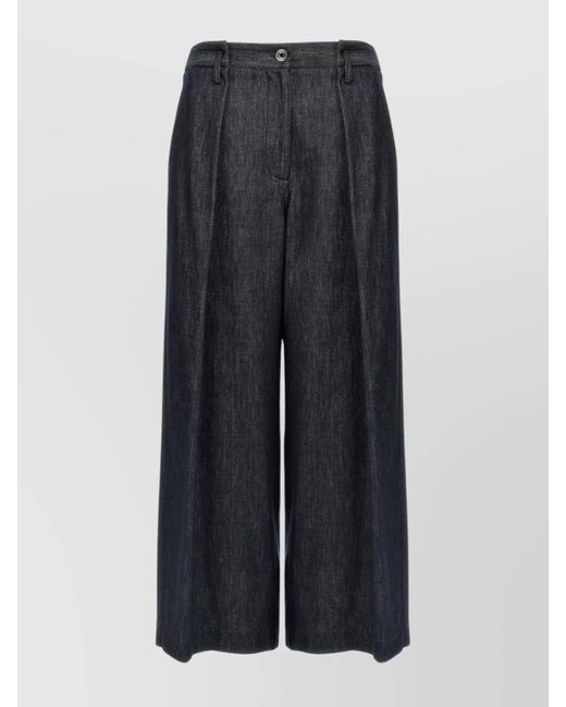 Brunello Cucinelli Blue Wide Leg Pleated Trousers With Belt Loops