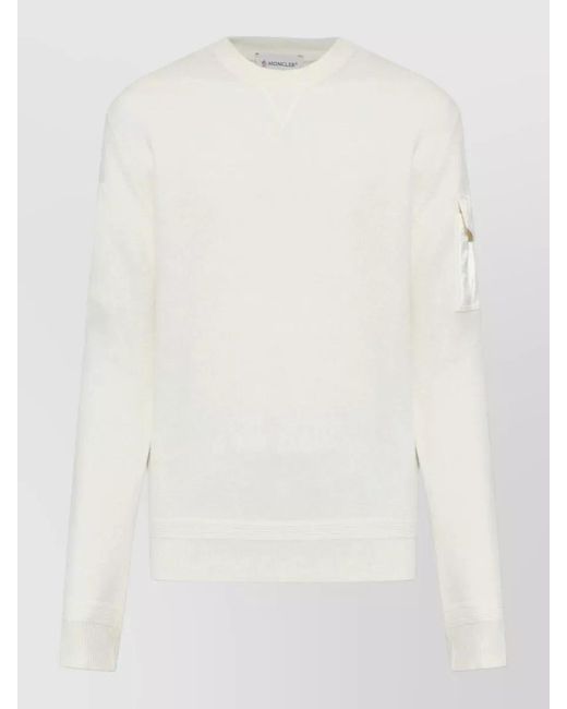 Moncler White Virgin Wool Ribbed Crewneck Sweater for men