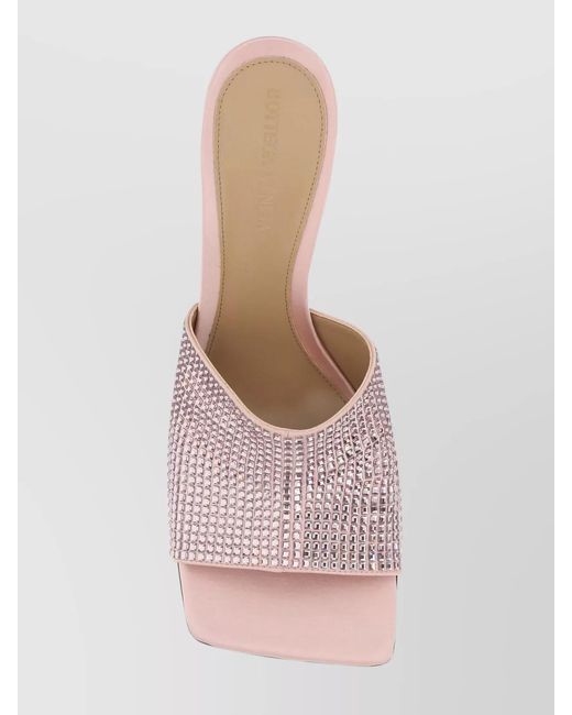 Bottega Veneta Pink Silk Rhinestone Square-Toe Stiletto Mules