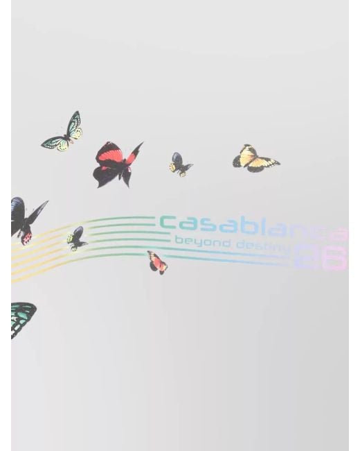 Casablanca Natural Cropped Butterfly Print T-Shirt