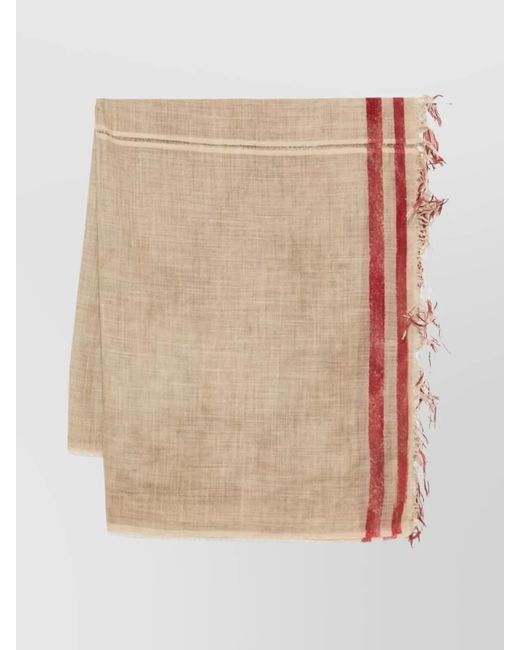 Uma Wang Natural Striped Pattern Scarf Fringed Edges