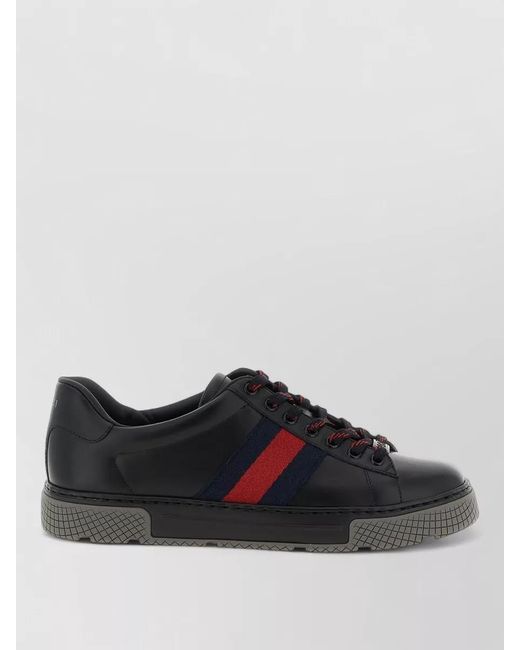 Gucci Black Leather Lace-Up Sneakers for men