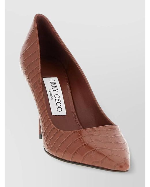 Jimmy Choo Brown 'Romy' Croc-Embossed Stiletto Pumps
