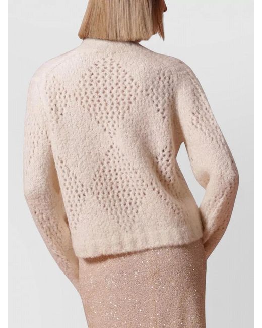Ballantyne Natural Alpaca Wool Argyle Knit Turtleneck Sweater