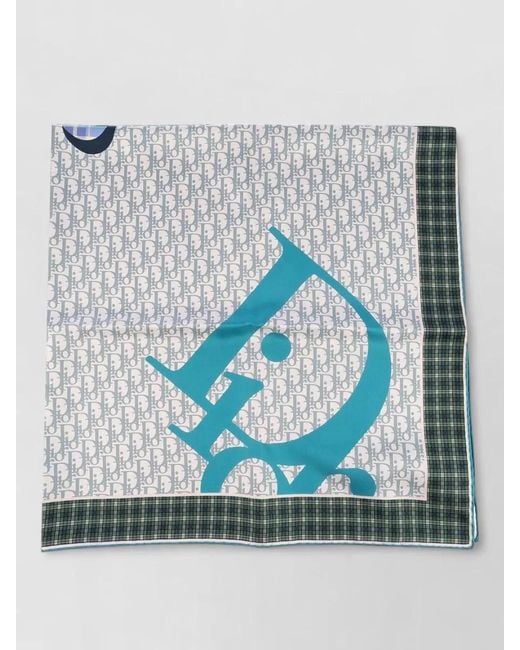 Dior Blue Hair Scarf Foulard Accessories Plaid Border