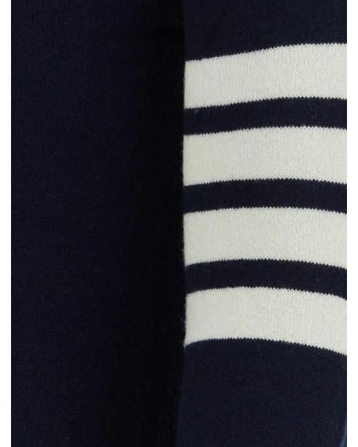 Thom Browne Blue Cashmere Cardigan With Striped Sleeve Detail