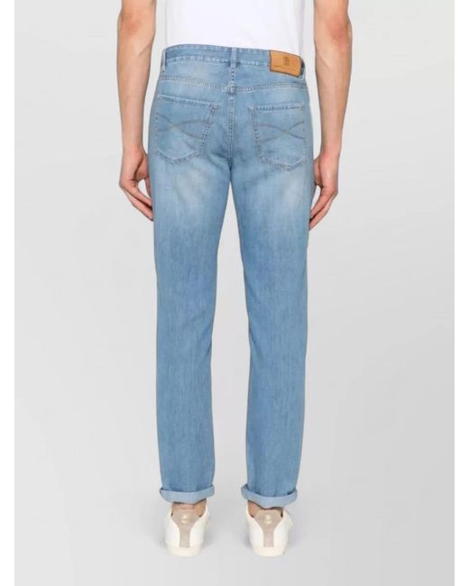 Brunello Cucinelli Blue Denim Trousers Faded Effect Five Pockets for men