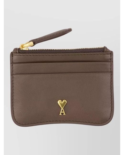 AMI Brown Paris Zipped Leather Card Holder Keyring