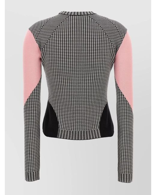 McQueen Gray Houndstooth Wool Crew Neck Asymmetric Jumper