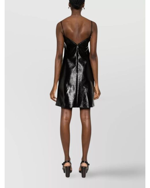 Courreges Black Knee-Length Crinkled Sweetheart-Neck Spaghetti-Strap Dress