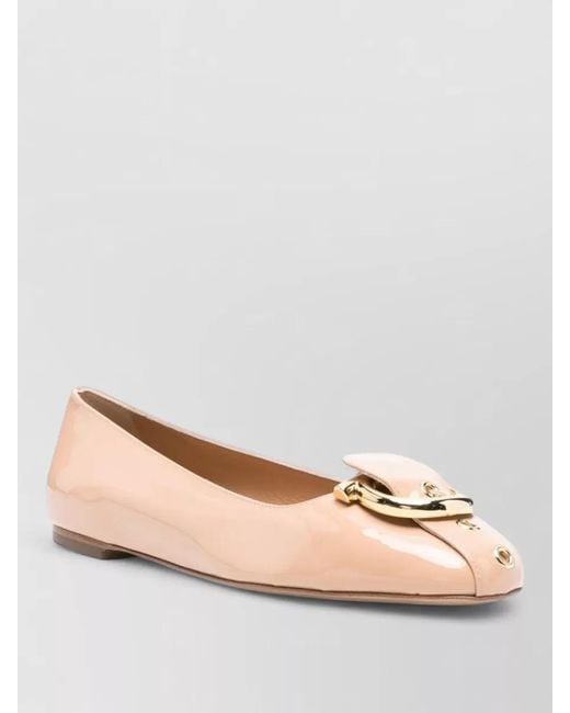 Ferragamo Pink Leather Ballerina Shoes Tone Buckle