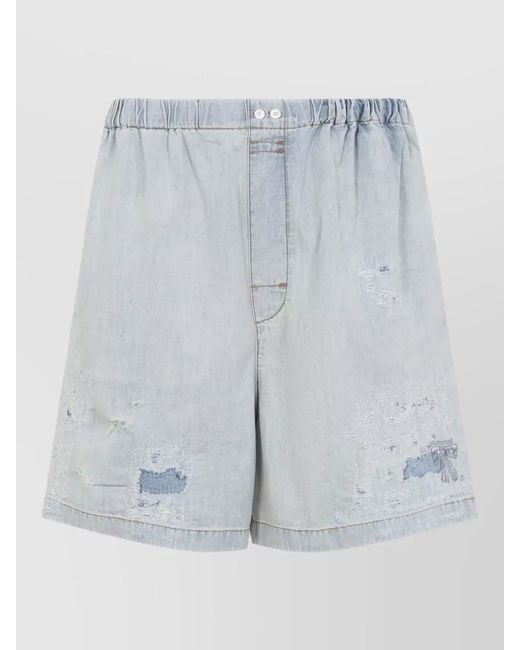 Acne Blue Distressed Denim Shorts Featuring Back Pocket for men