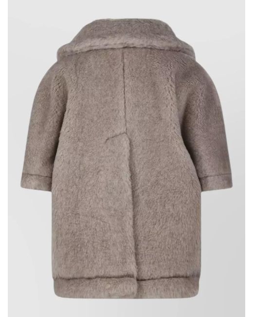 Max Mara Gray Faux Fur Shawl Collar Coat Side Pockets