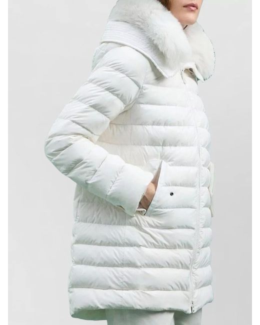 Peuterey White Long Jacket Front Pockets Fur Hood Quilting