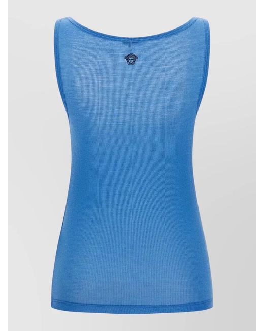 Versace Blue Medusa Scoop Neck Sleeveless Ribbed Tank