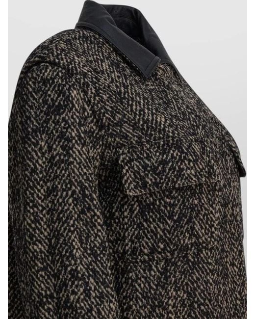 Max Mara Black Longline Jacket Contrast Collar Front Pockets