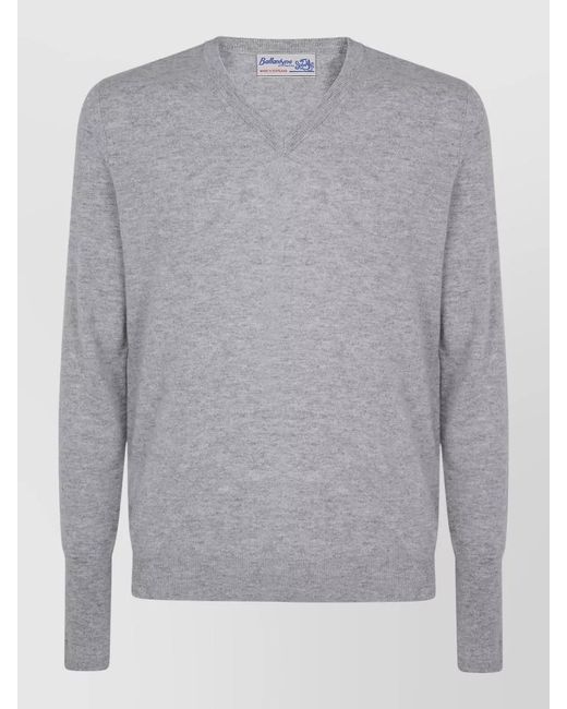 Ballantyne Gray V Neck Sweater Long Sleeves Ribbed Trims for men
