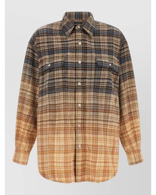 R13 Brown Oversized Boyfriend Shirt Long Sleeve Plaid