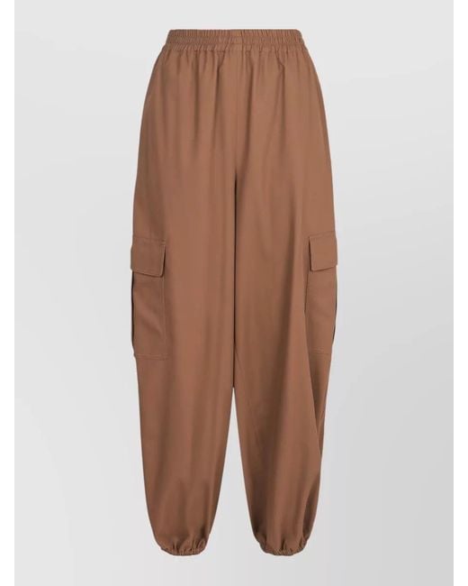 Max Mara Brown Cotton Trousers Cargo Pockets Tapered Leg