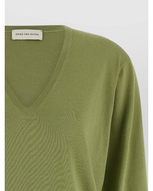 Dries Van Noten Green Tuomas V Neck Sweater Long Sleeves