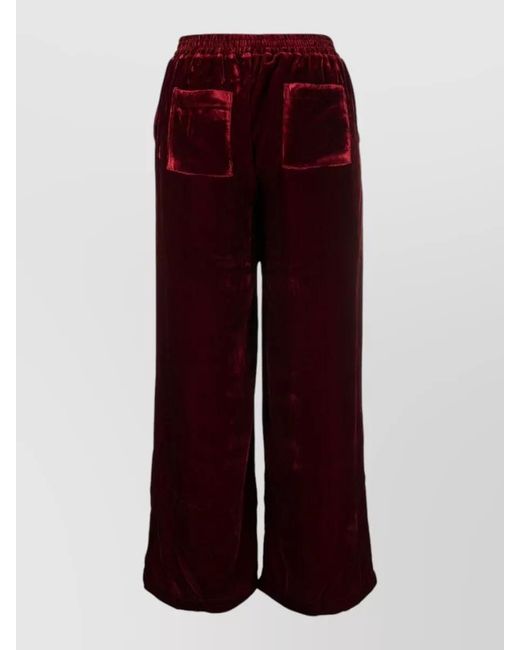 Gold Hawk Red Velvet Straight Leg Trousers Tonal Stitching