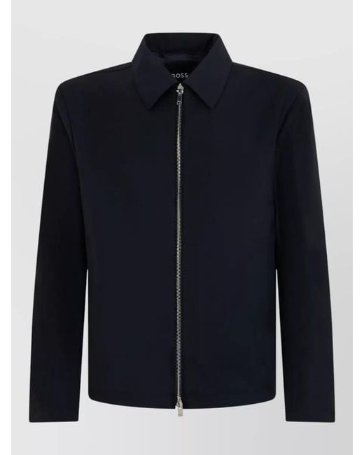 Boss Blue Zipper Jacket Straight Cut Long Sleeves for men