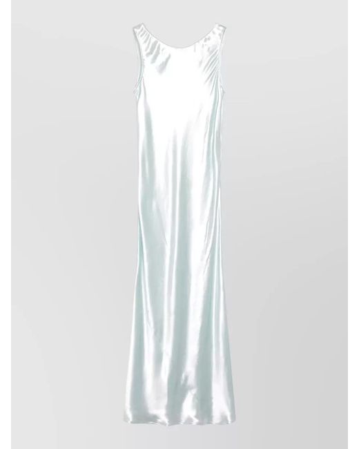 Miu Miu White Maxi Dress Shiny Finish Sleeveless V Neckline