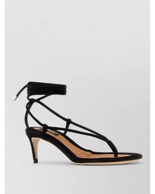 DSquared² Black Suede Twin Thong Sandals Kitten Heel