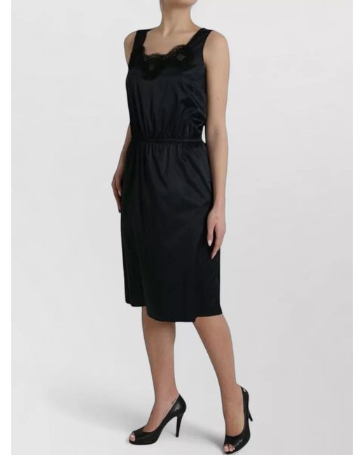 Dolce & Gabbana Black Silk Lace Trim Midi Dress